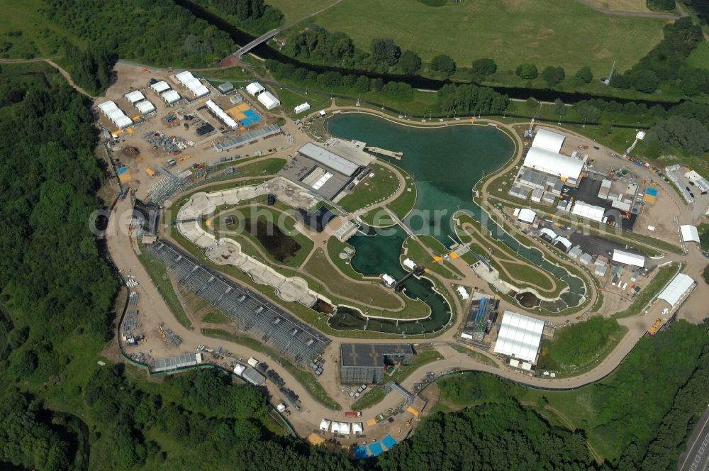 Aerial photograph Waltham Cross - The canoe slalom park Lee Valley White Water Centre is an Out-of-London venue and located near by Waltham Cross in Hertfordshire and one of the Olympic and Paralympic venues for the 2012 Games in Great Britain