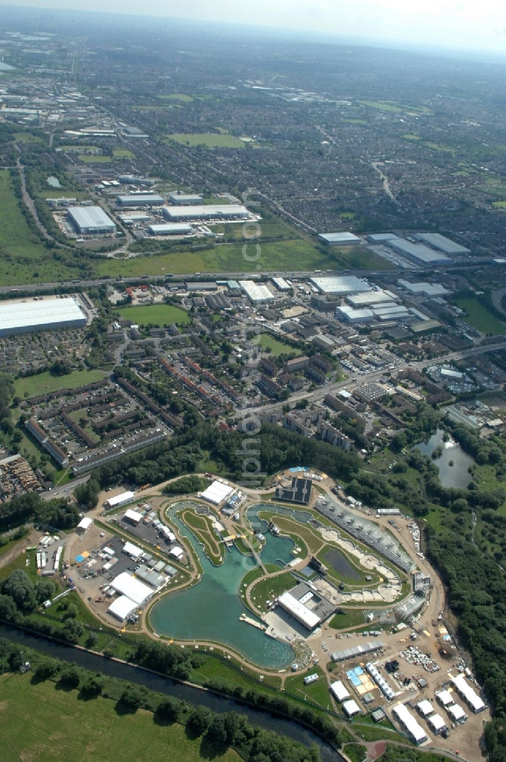 Aerial image Waltham Cross - The canoe slalom park Lee Valley White Water Centre is an Out-of-London venue and located near by Waltham Cross in Hertfordshire and one of the Olympic and Paralympic venues for the 2012 Games in Great Britain