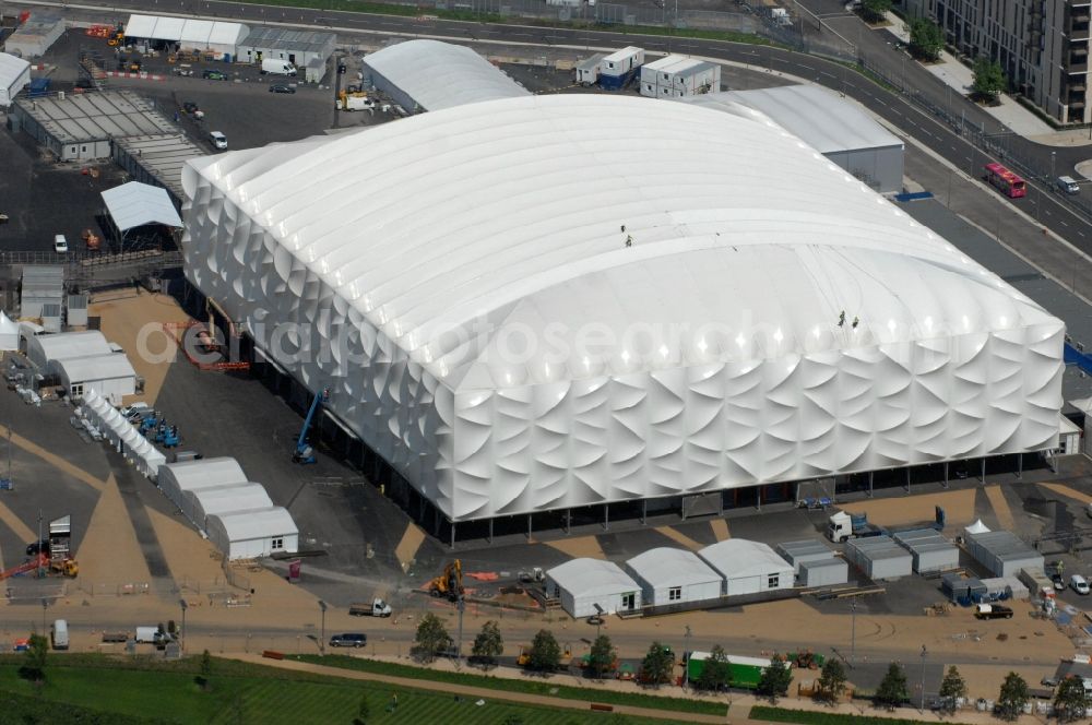 London from above - The temporary Basketball Arena located in the Olympic Park in Stratford and one Olympic and Paralympic venues for the 2012 Games in Great Britain