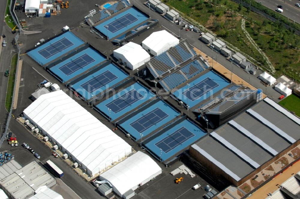 Aerial image London - Sports and Leisure Centre Eton Maonr in the district Leyton a training centre for water sportsman of the Olympic Games and venue of the wheelchair tennis tournaments of Paralympic Games 2012 in Great Britain