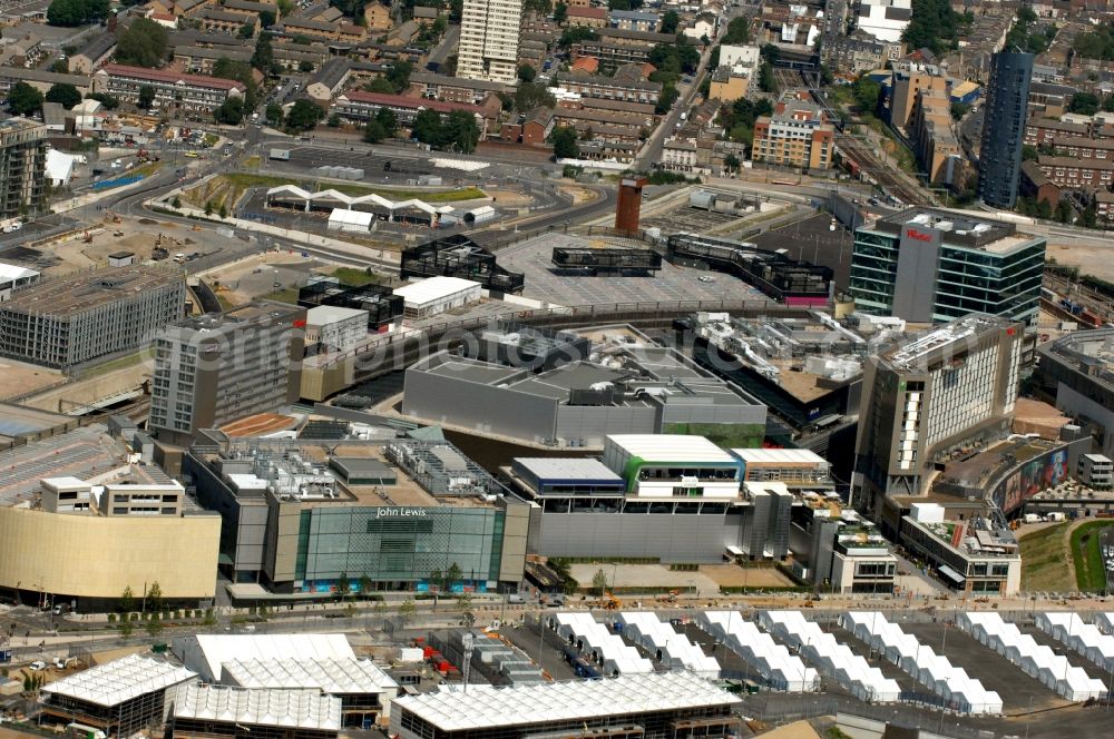 Aerial photograph London - Shopping centre Westfield Stratford City in the Olympic Park London at the venue of the Olympic and Paralympic Games 2012 in Great Britain
