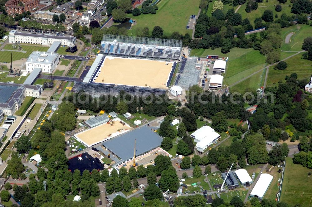London from above - Equestrian Arena in Greenwich Park is a venue for the equestrian competitions of the Olympic and Paralympic Games 2012 in Great Britain