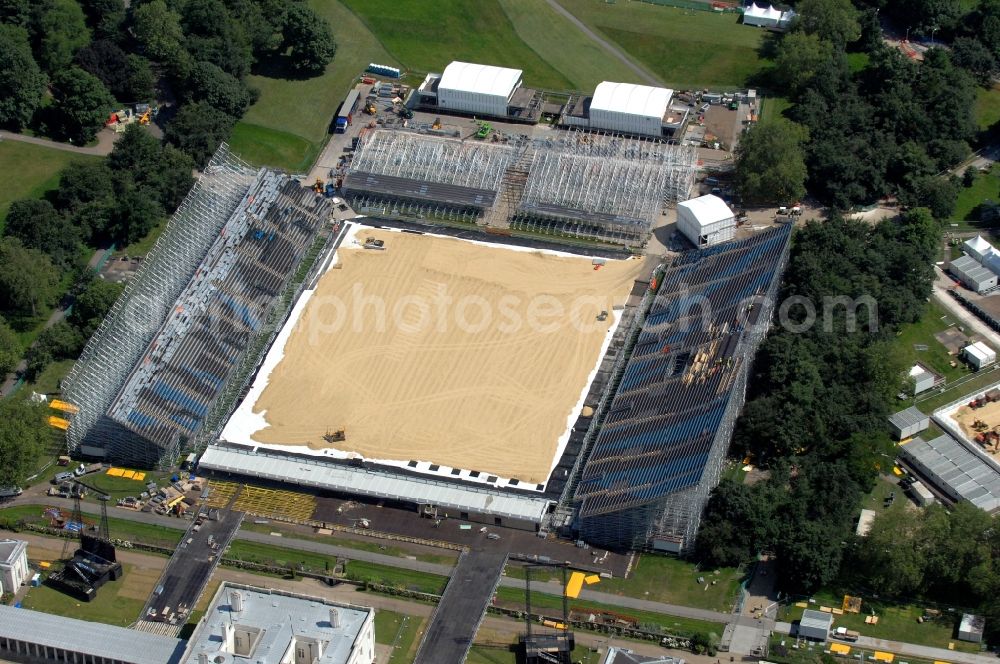 Aerial photograph London - Equestrian Arena in Greenwich Park is a venue for the equestrian competitions of the Olympic and Paralympic Games 2012 in Great Britain