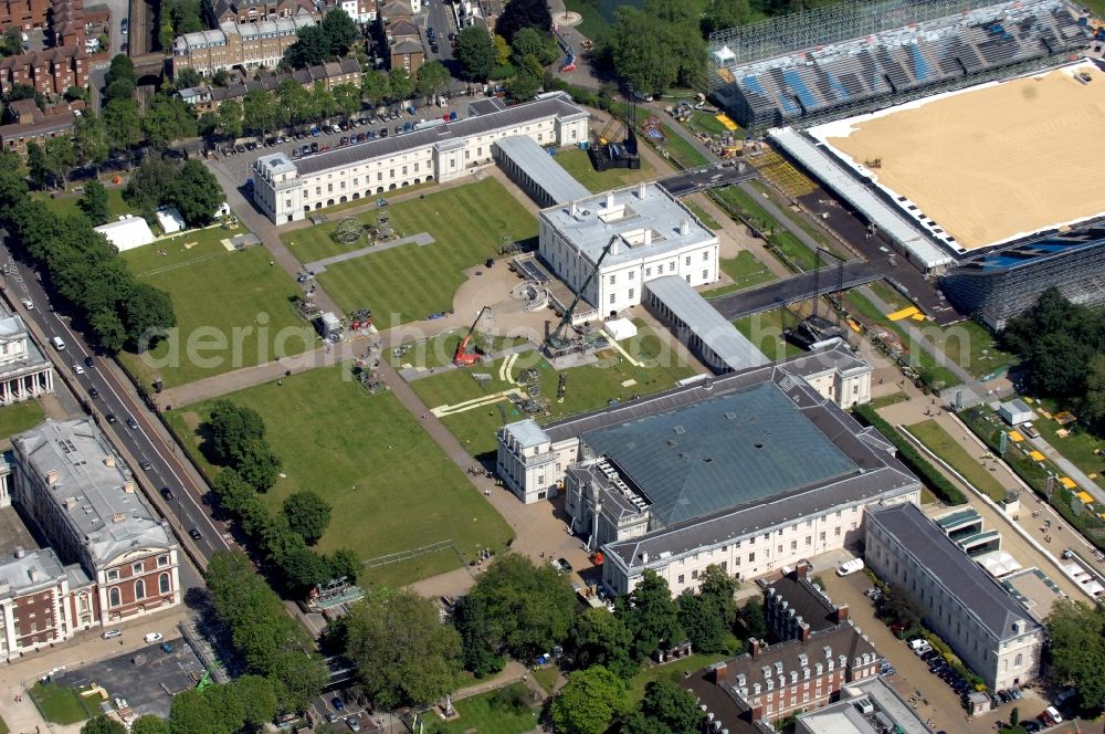 London from the bird's eye view: Equestrian Arena in Greenwich Park is a venue for the equestrian competitions of the Olympic and Paralympic Games 2012 in Great Britaina nd the Queen’s House and the National Maritime Museum