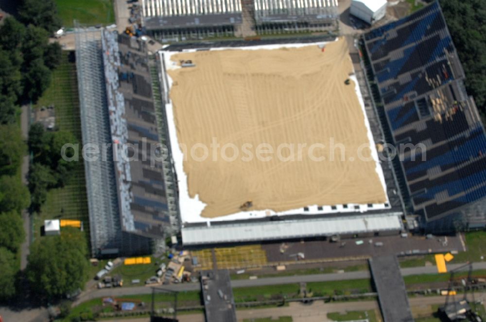 London from the bird's eye view: Equestrian Arena in Greenwich Park is a venue for the equestrian competitions of the Olympic and Paralympic Games 2012 in Great Britaina nd the Queen’s House, the National Maritime Museum and the Old Royal Naval College university at the Thames riverside