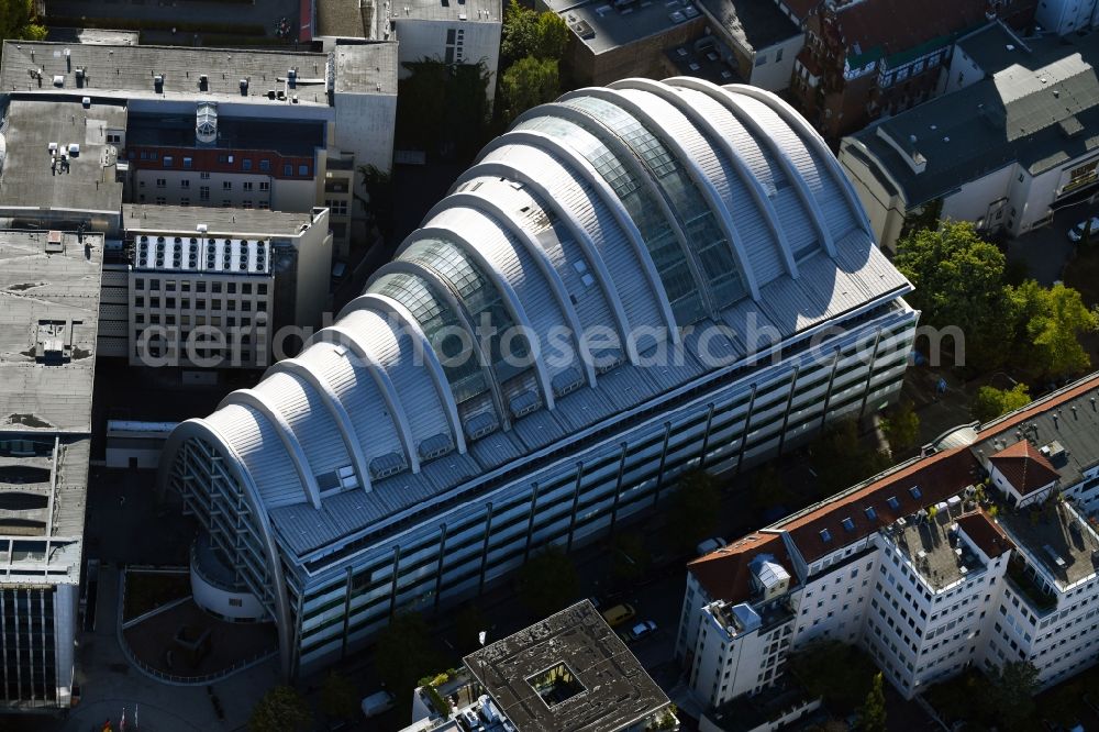 Aerial photograph Berlin - The Ludwig-Erhard-Haus (commonly known as Armadillo), the seat of the Berlin Stock Exchange and the Chamber of Commerce's (ICC). The building was constructed by Nicholas Grimshaw and Partners. It is located Fasanenstrasse in Berlin's Charlottenburg