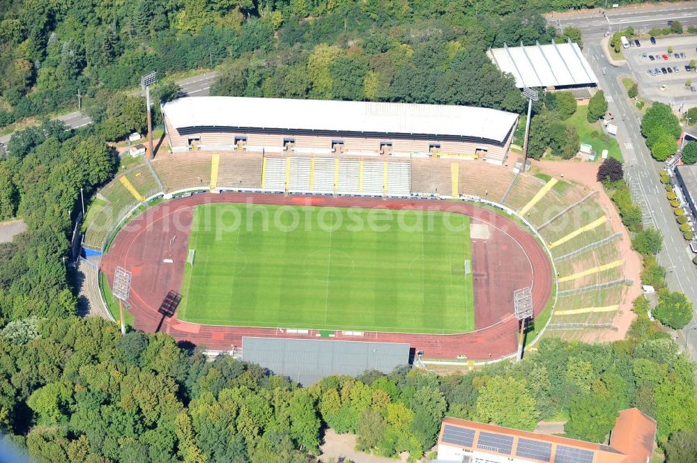 Aerial image Saarbrücken - Blick auf das Ludwigspark-Stadion in Saarbrücken, es ist die Heimstätte des 1. FC Saarbrücken und der Saarland Hurricanes genutzt wird. The Louis Park Stadium in Saarbrücken.