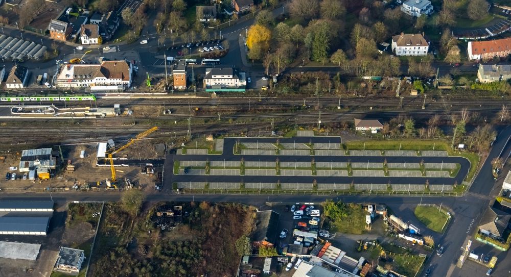Aerial image Haltern am See - Aerial view of construction work for the renovation of the track, park and ride car park and station building in Haltern am See in the federal state of North Rhine-Westphalia, Germany