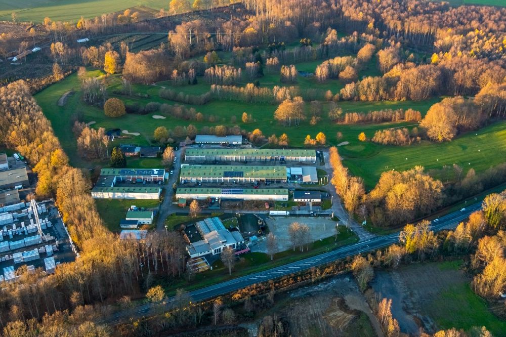 Aerial image Werl - Aerial view of the Westerhaar industrial estate with TUeV NORD test centre Wickede Werl and golf course Golfclub-Werl e.V.in Werl in the Sauerland region in North Rhine-Westphalia, Germany