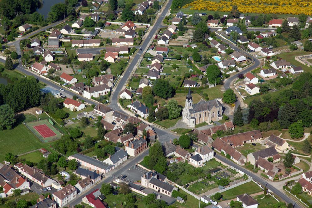 Saint-Florent from above - Church building on street Rue des Affilards in Saint-Florent in Centre-Val de Loire, France
