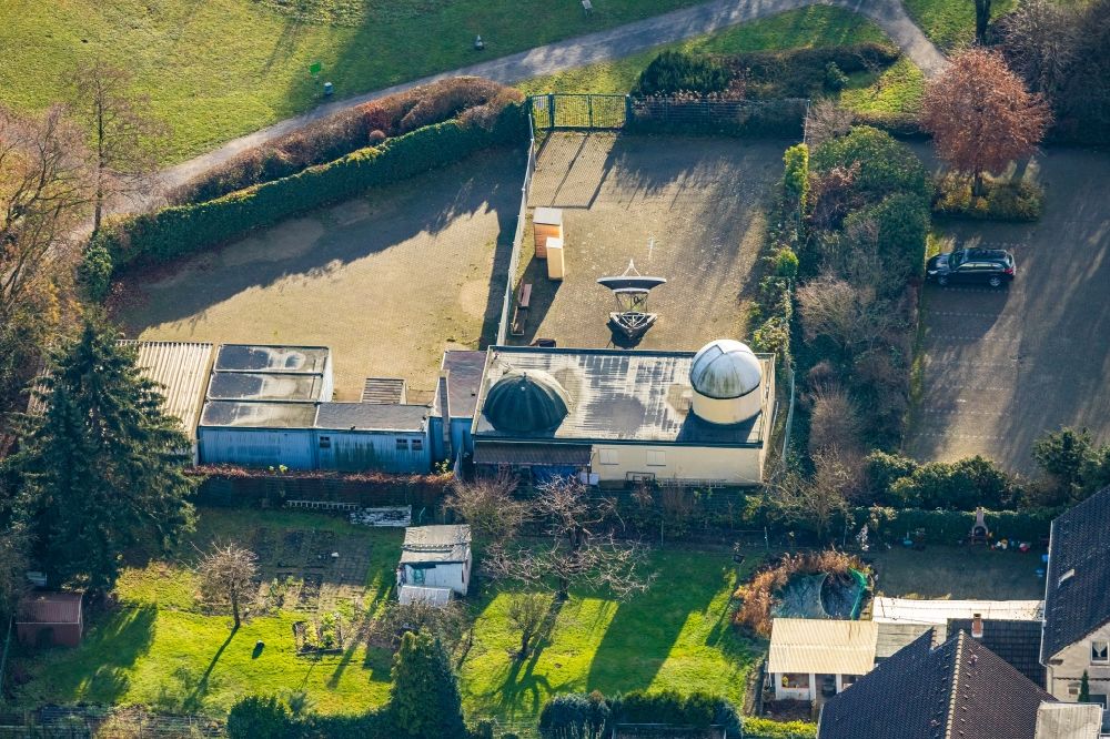 Aerial photograph Herne - Aerial view observatory and planetarium dome building complex observatory Herne Am Boeckenbusch in Herne in the federal state of North Rhine-Westphalia, Germany