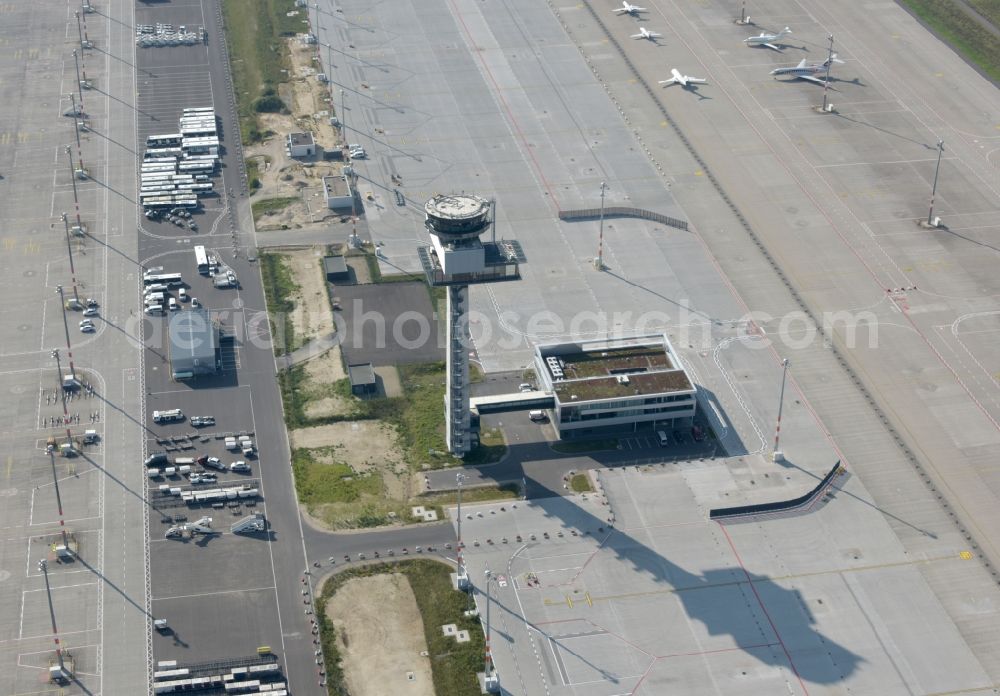 Aerial image Schönefeld - Tower of DFS German Air Traffic Control GmbH on the runways of the BER Airport in Schoenefeld in Brandenburg