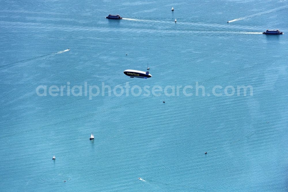 Aerial image Konstanz - Airship ueber dem Bodensee and on See Segelboote and Boote of Bodensee Schifffahrt in flight over the airspace in Konstanz in the state Baden-Wuerttemberg, Germany