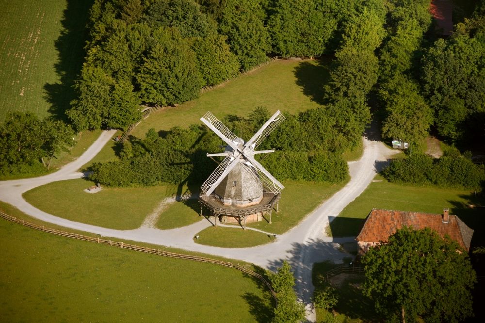 Detmold from above - View of a windmill in the LWL open-air museum in Detmold in the state of North-Rhine Westphalia