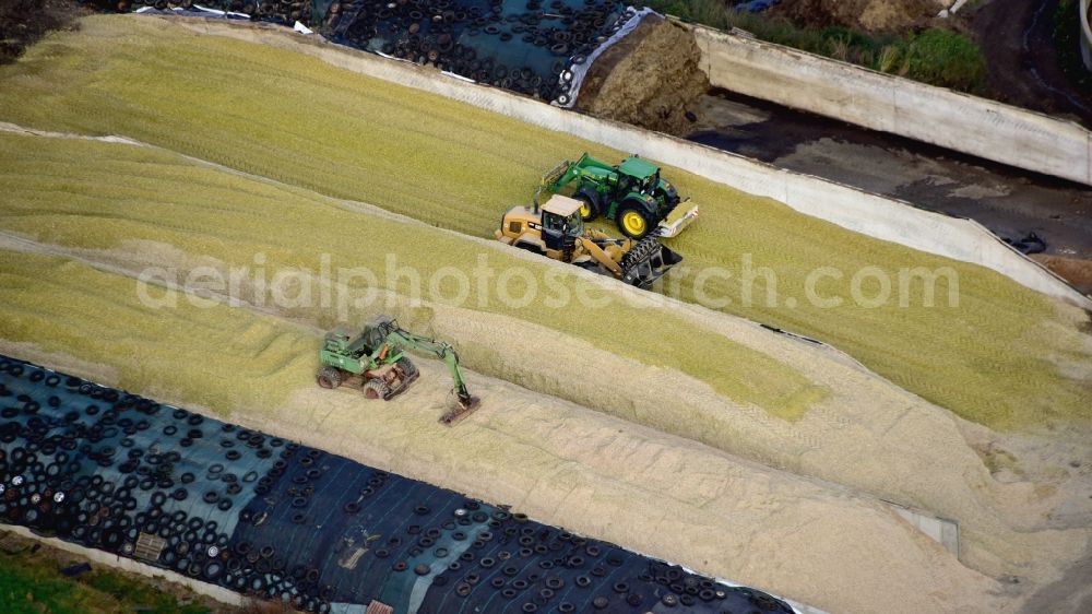 Königswinter from above - Corn harvest and silo in the state North Rhine-Westphalia, Germany