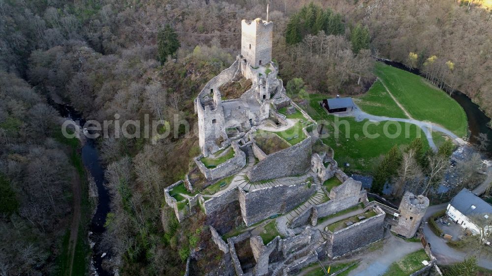 Manderscheid from the bird's eye view: Manderscheider Castles in Manderscheid in the state Rhineland-Palatinate, Germany