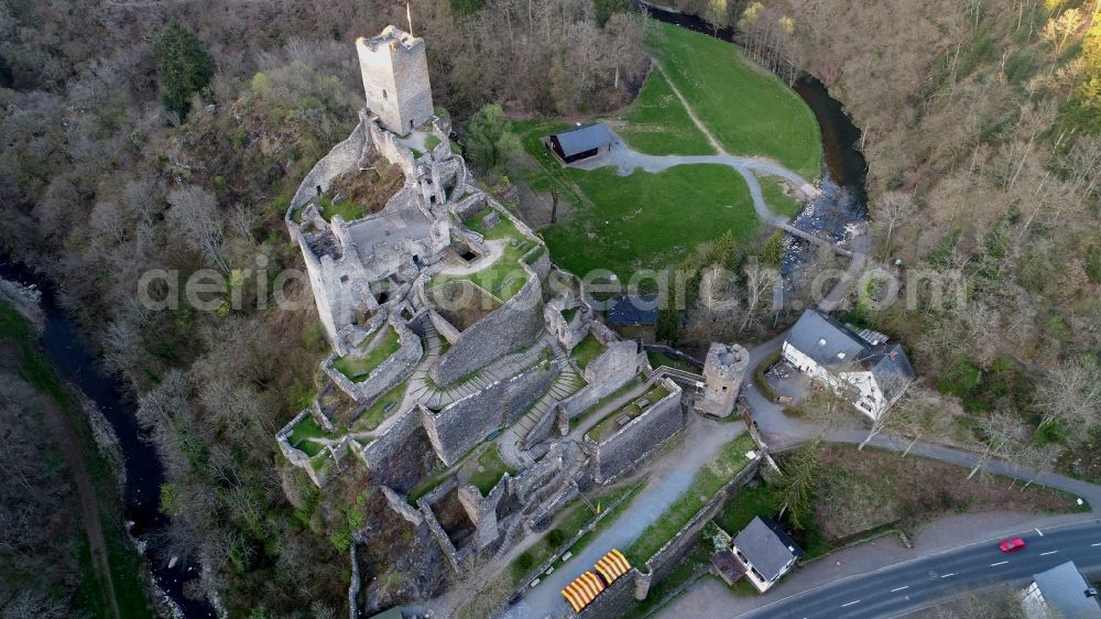 Manderscheid from above - Manderscheider Castles in Manderscheid in the state Rhineland-Palatinate, Germany