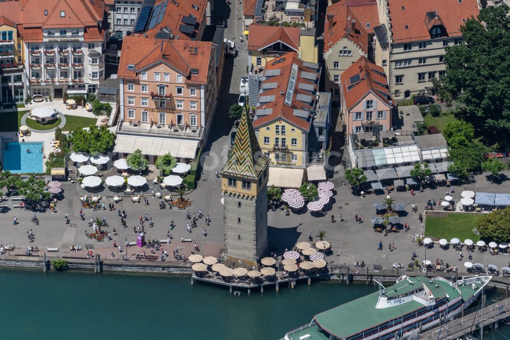 Aerial photograph Lindau (Bodensee) - Tourist attraction and sightseeing Mangturm in Lindau (Bodensee) at Bodensee in the state Bavaria, Germany