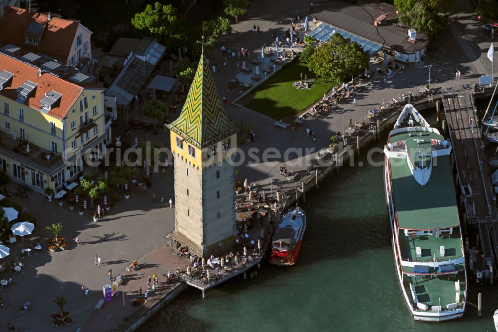 Aerial photograph Lindau (Bodensee) - Tourist attraction and sightseeing Mangturm in Lindau (Bodensee) at Bodensee in the state Bavaria, Germany