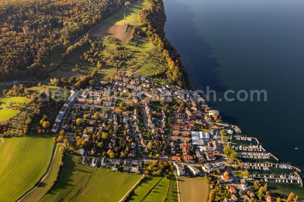 Aerial image Wallhausen - Marina - harbour area on the shore of Bodensee with Warf Wallhausen Sigmand Nissenbaum oHG and Martina Diving school Banholzer in Wallhausen in the state Baden-Wurttemberg, Germany