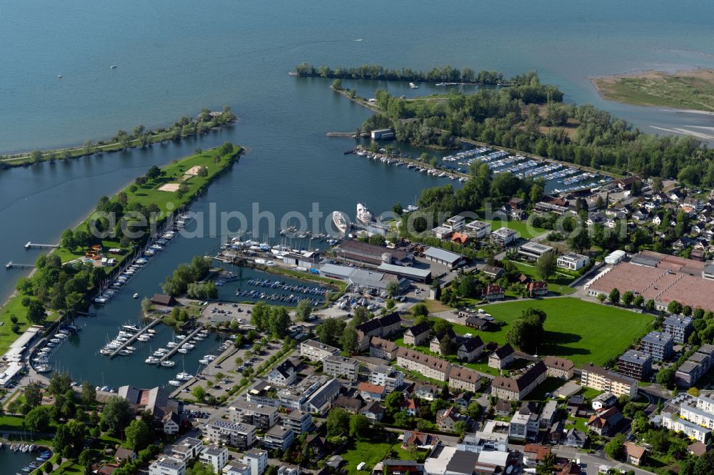 Hard from the bird's eye view: Marina - harbour area on the shore of Lake Constance in Hard at Bodensee in Vorarlberg, Austria