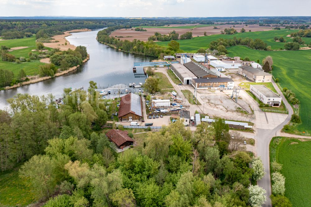 Aerial photograph Oderberg - Marina - harbour area on the shore of Oder-Havel-Kanal in Oderberg in the state Brandenburg, Germany