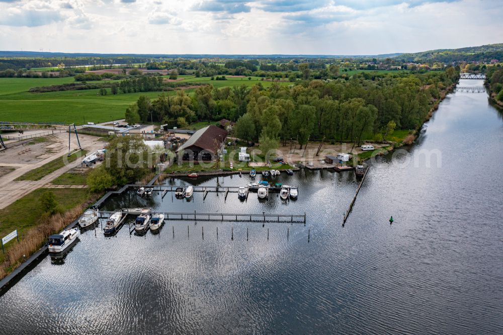 Aerial image Oderberg - Marina - harbour area on the shore of Oder-Havel-Kanal in Oderberg in the state Brandenburg, Germany