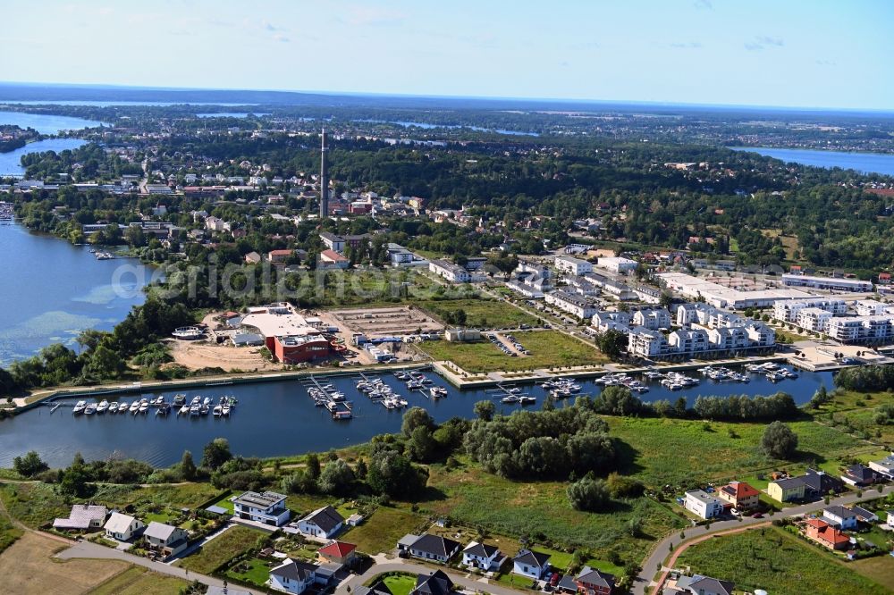 Aerial image Werder (Havel) - Marina - harbour area on the shore of a side arm of the big Zern of lake in Werder (Havel) in the federal state Brandenburg, Germany