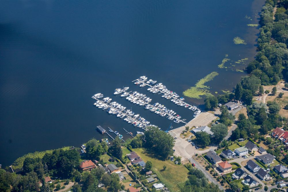 Werder (Havel) from the bird's eye view: Marina - harbour area on the shore of Zernsee in Werder (Havel) in the state Brandenburg, Germany