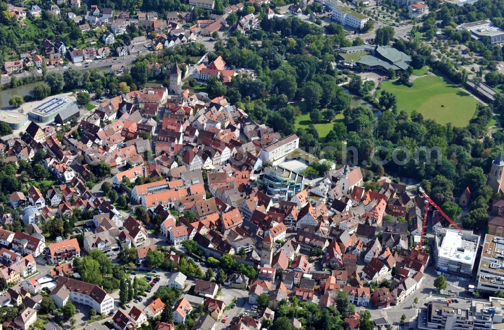 Waiblingen from above - View of Marktdreieck Waiblingen in the state Baden-Wuerttemberg