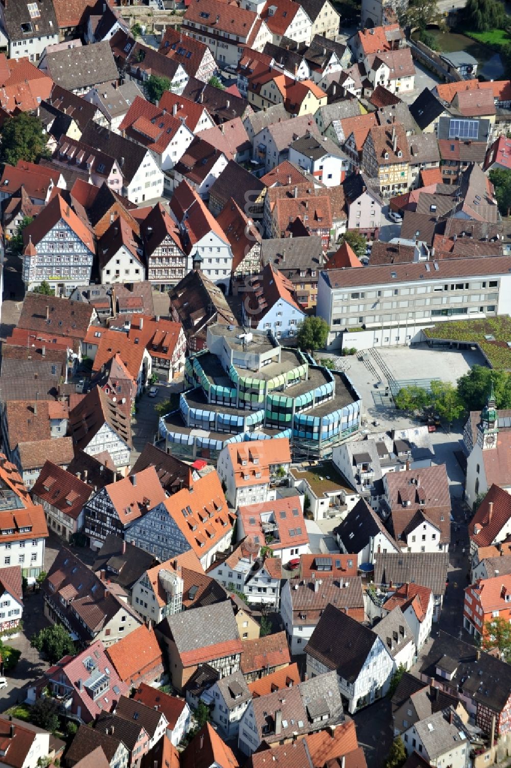 Waiblingen from above - View of Marktdreieck Waiblingen in the state Baden-Wuerttemberg