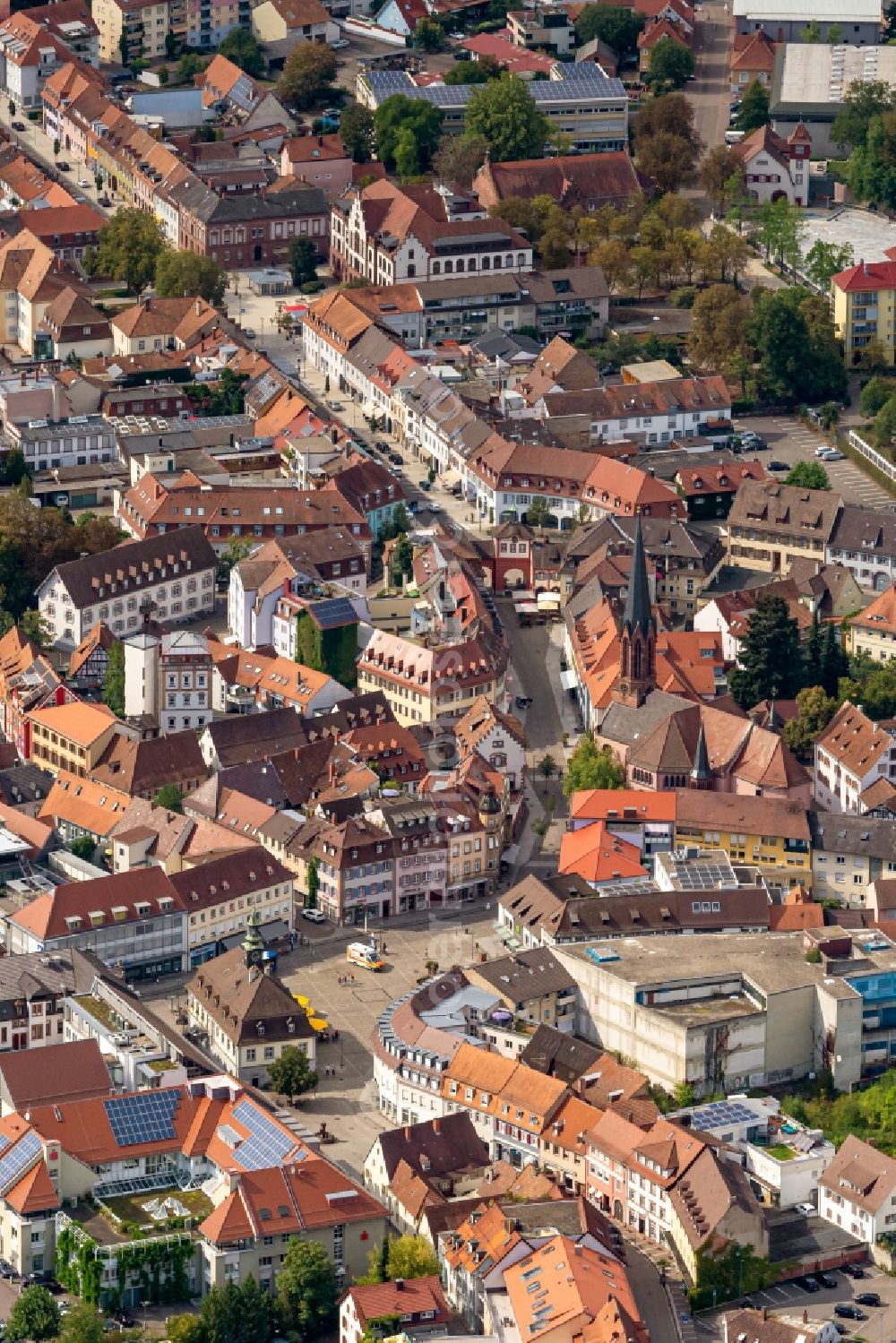 Emmendingen from above - Town Hall building of the City Council at the market downtown in Emmendingen in the state Baden-Wuerttemberg, Germany