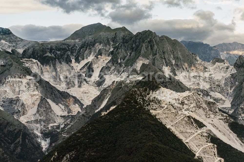 Carrara from above - Marble quarry on the suburbs in Tuscany in Italy
