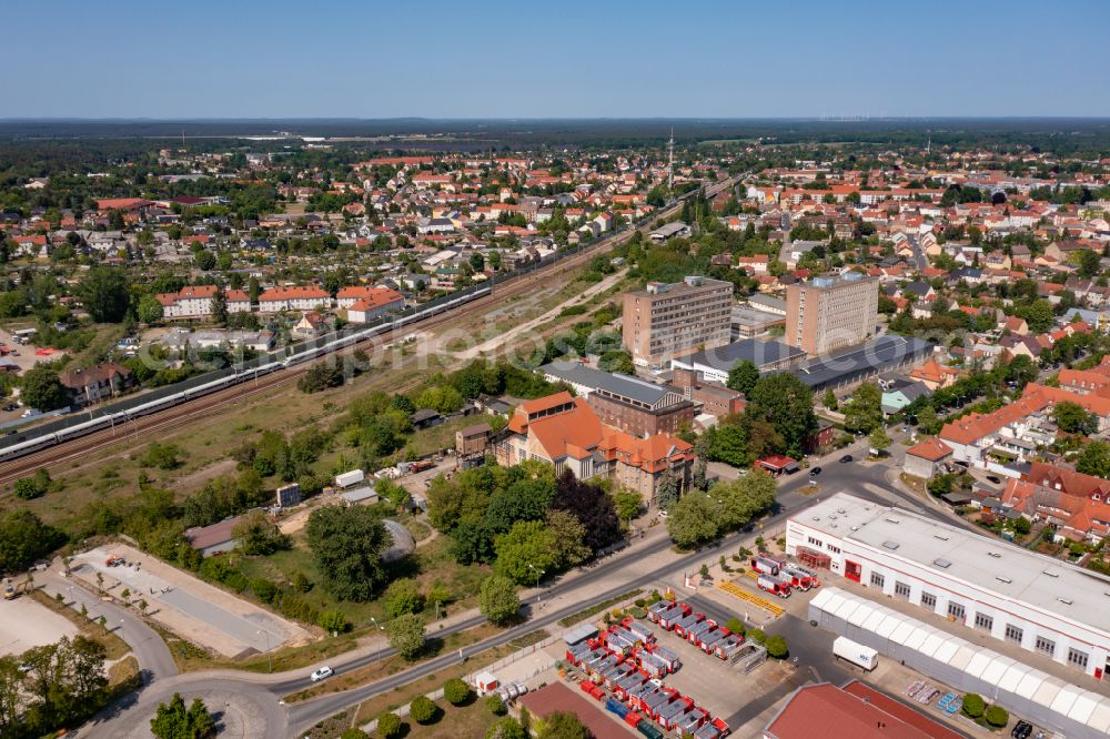 Aerial photograph Luckenwalde - Buildings and production halls on the site of the mechanical engineering company Feuerloeschfahrzeuge Rosenbauer Deutschland GmbH in Luckenwalde in the state Brandenburg, Germany