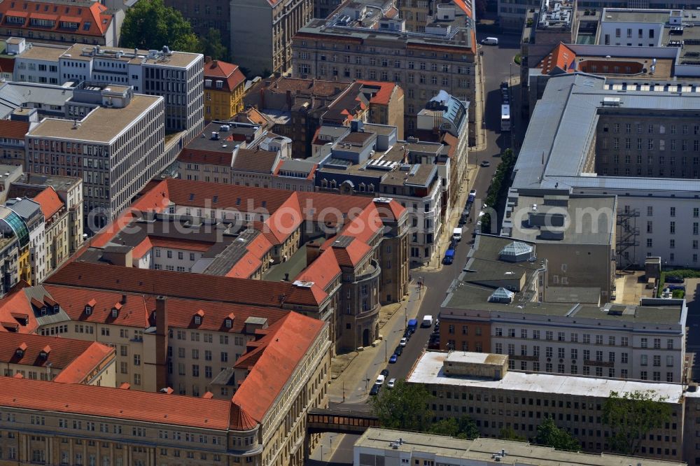 Berlin from the bird's eye view: View of the Mauerstrasse in Berlin Mitte. You can see the Deutsche Bank complex, the Federal Agency for Consumer Protection and Food Safety, and the Federal Ministry of Labour and Social Affairs
