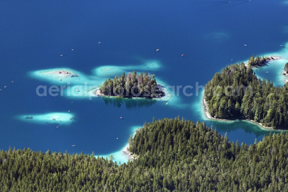 Aerial image Grainau - Maximilian island in the Eibsee lake near Grainau in the state Bavaria, Germany