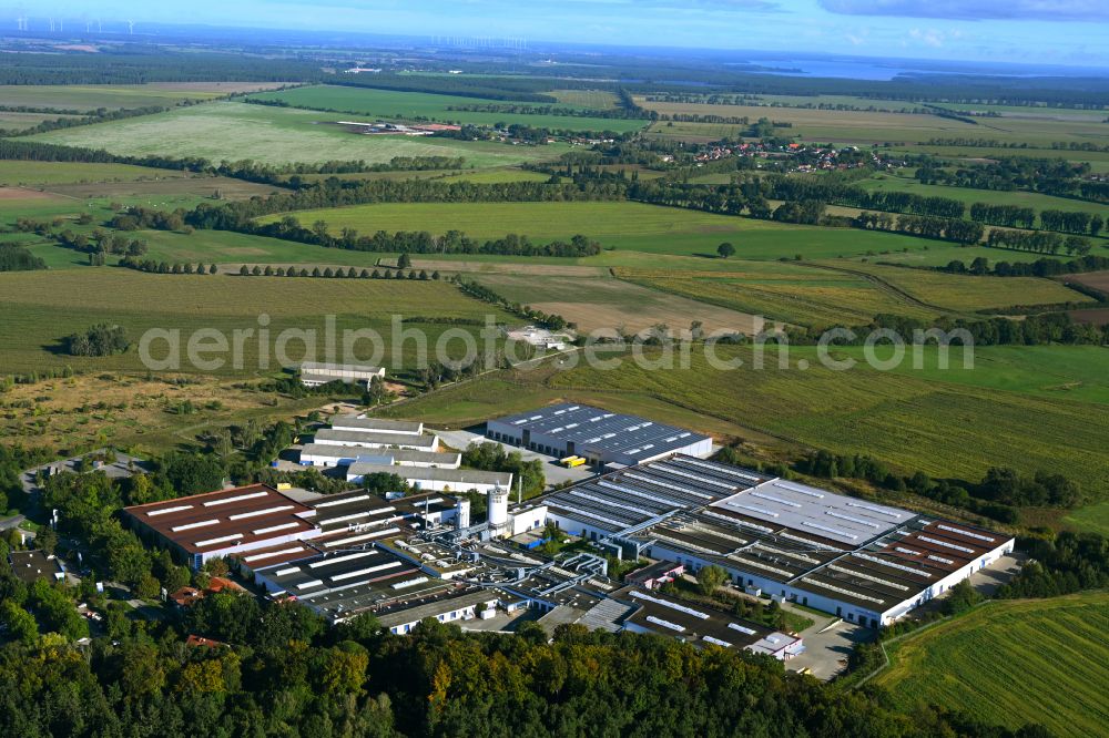 Aerial photograph Meyenburg - Buildings and production halls on the premises of the cabinet maker company on street Freyensteiner Strasse of Meyenburger Moebel GmbH on street Freyensteiner Strasse in Meyenburg in the state Brandenburg, Germany