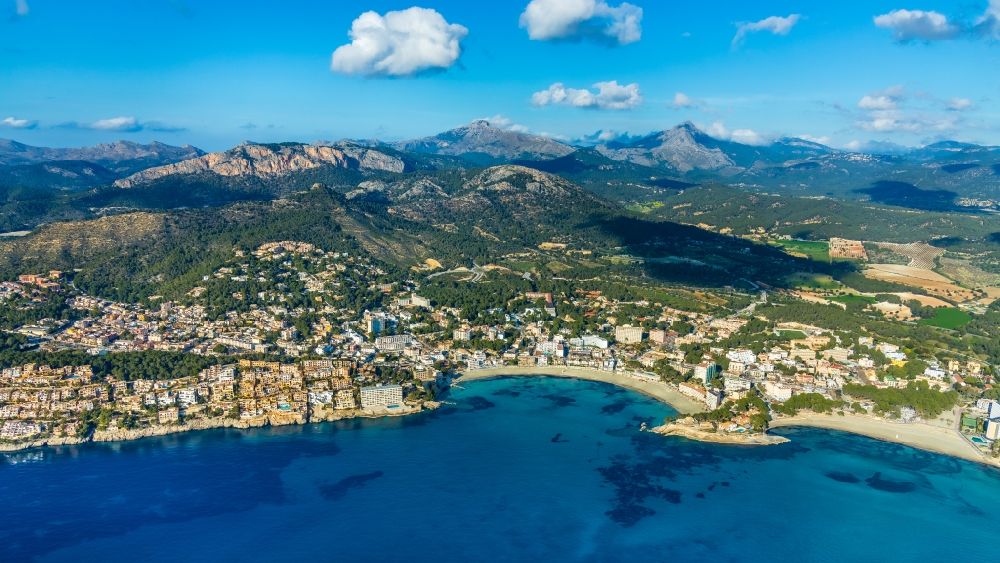 Santa Ponca from the bird's eye view: Townscape on the seacoast of Balearic Sea in Santa Ponca in Balearic Islands, Spain