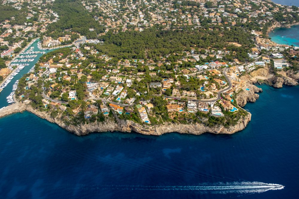 Santa Ponsa from above - Townscape on the seacoast of Balearic Sea in Santa Ponsa in Balearic Islands, Spain