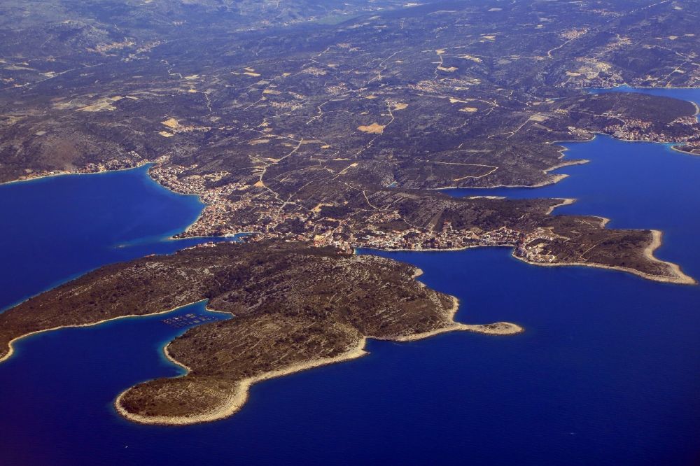 Razanj from above - Townscape on the seacoast of the Mediterranean and Adriatic Sea in Razanj in Sibensko-kninska zupanija, Croatia