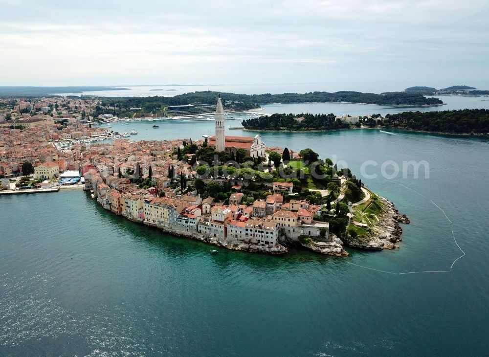 Rovinj from above - Townscape on the seacoast of the Mediterranean sea in Rovinj in Istarska zupanija, Croatia