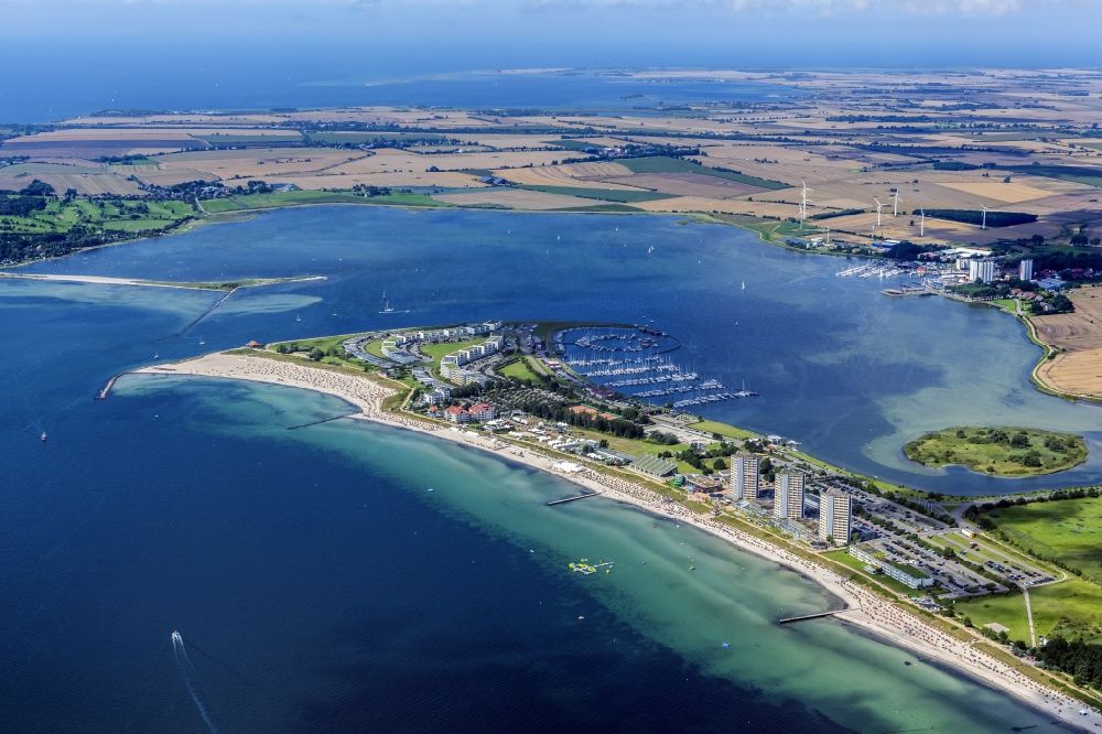 Fehmarn from above - Townscape on the seacoast of Baltic Sea in Burg auf Fehmarn in the state Schleswig-Holstein