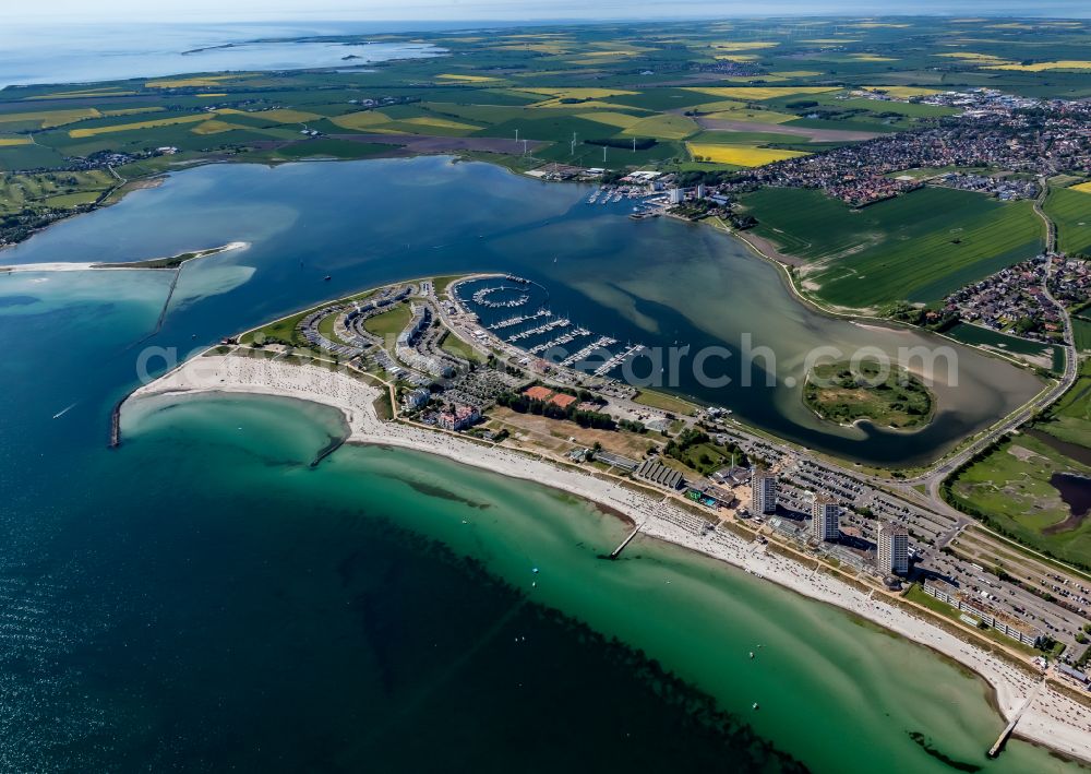 Fehmarn from above - Townscape on the seacoast of Baltic Sea in Burg auf Fehmarn on the island of Fehmarn in the state Schleswig-Holstein