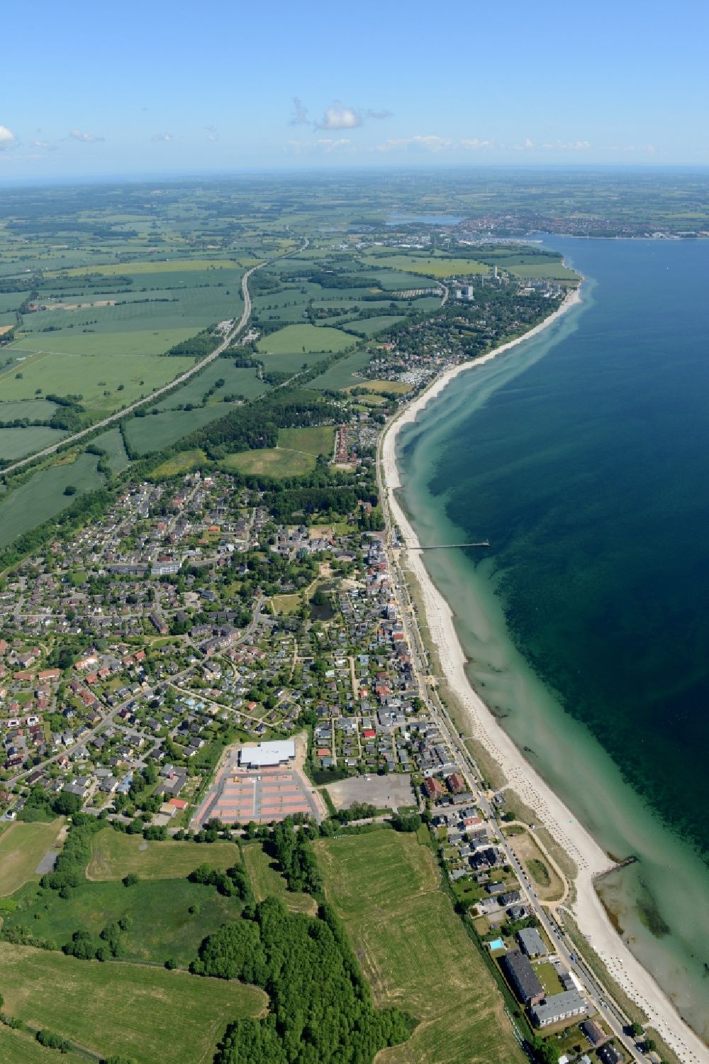 Haffkrug from above - Townscape on the seacoast of Baltic Sea in Haffkrug in the state Schleswig-Holstein
