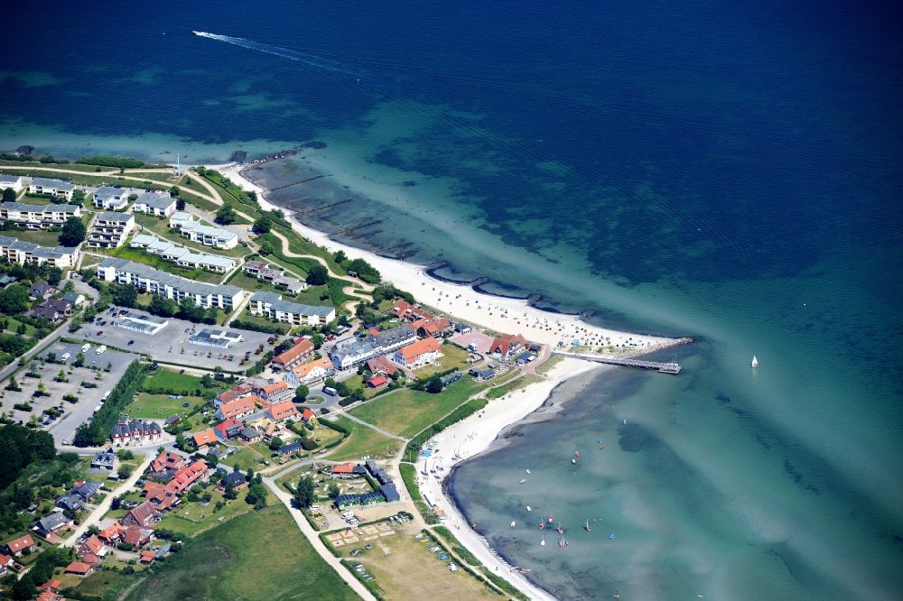 Hohwacht from above - Townscape on the seacoast of Baltic Sea in Hohwacht in the state Schleswig-Holstein
