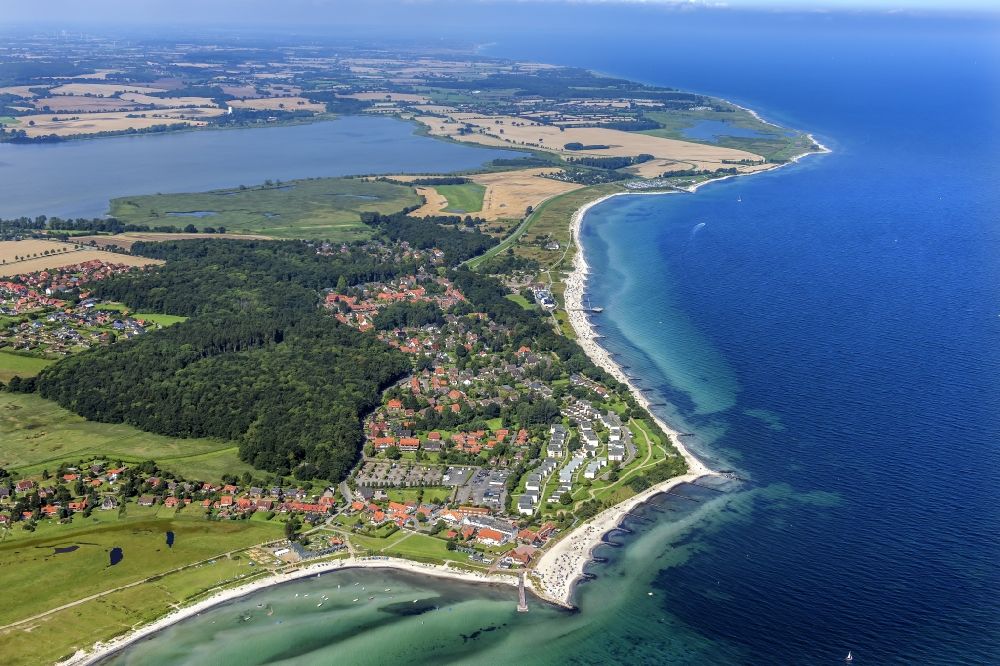 Hohwacht from above - Townscape on the seacoast of Baltic Sea in Hohwacht in the state Schleswig-Holstein
