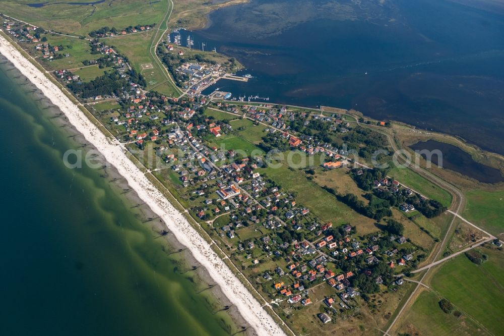 Insel Hiddensee from the bird's eye view: Townscape of Vitte on the seacoast of the Baltic Sea on the island Hiddensee in the state Mecklenburg - Western Pomerania