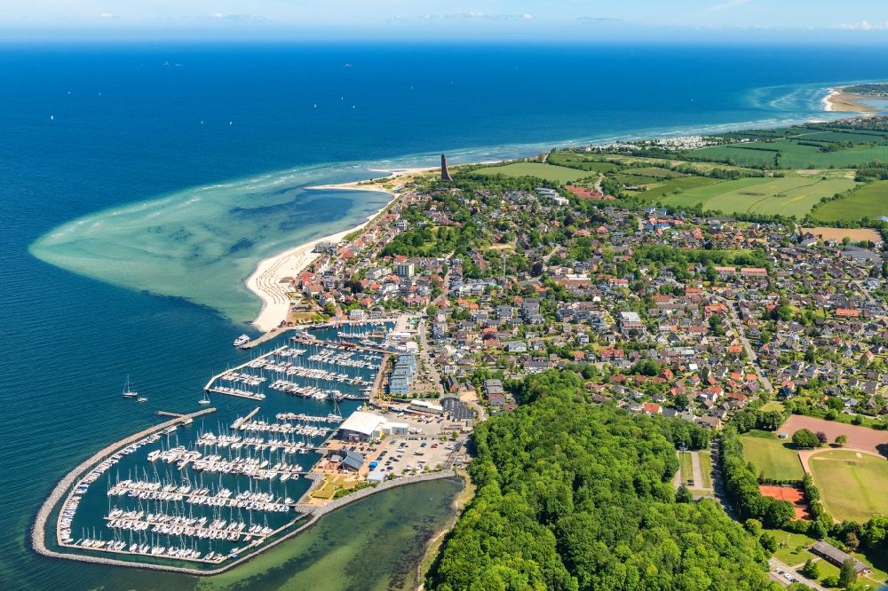 Laboe from above - Townscape on the seacoast Baltic Sea in Laboe on the Kiel Fjord in the state Schleswig-Holstein, Germany