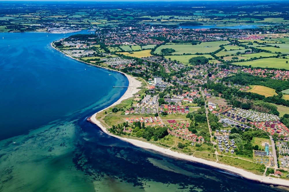 Neustadt in Holstein from above - Townscape on the seacoast of Baltic Sea in Pelzerhaken in the state Schleswig-Holstein