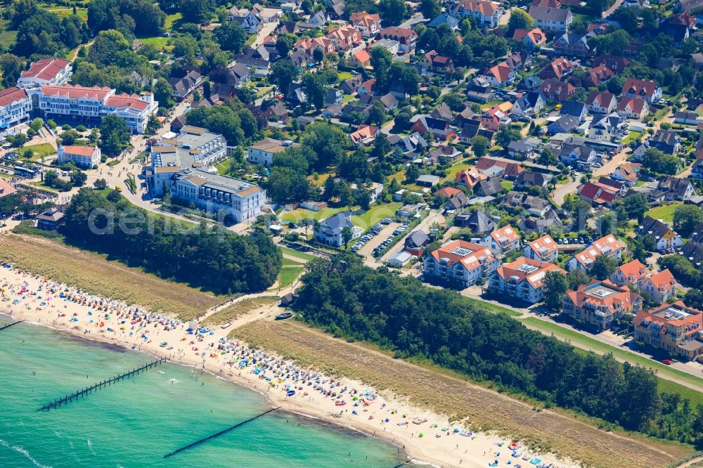 Zingst from above - Townscape on the seacoast of of Baltic Sea in Zingst in the state Mecklenburg - Western Pomerania, Germany